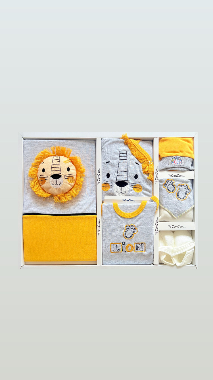 %100 pamuklu Aslan temalı yenidoğan hastane çıkışı set