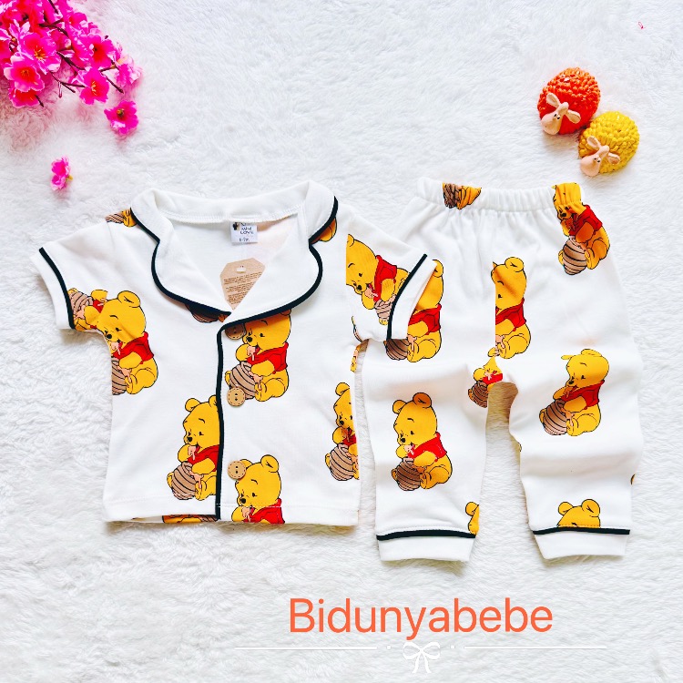 %100 organik Winnie the pooh desenli 2 li bebek pijama takımı
