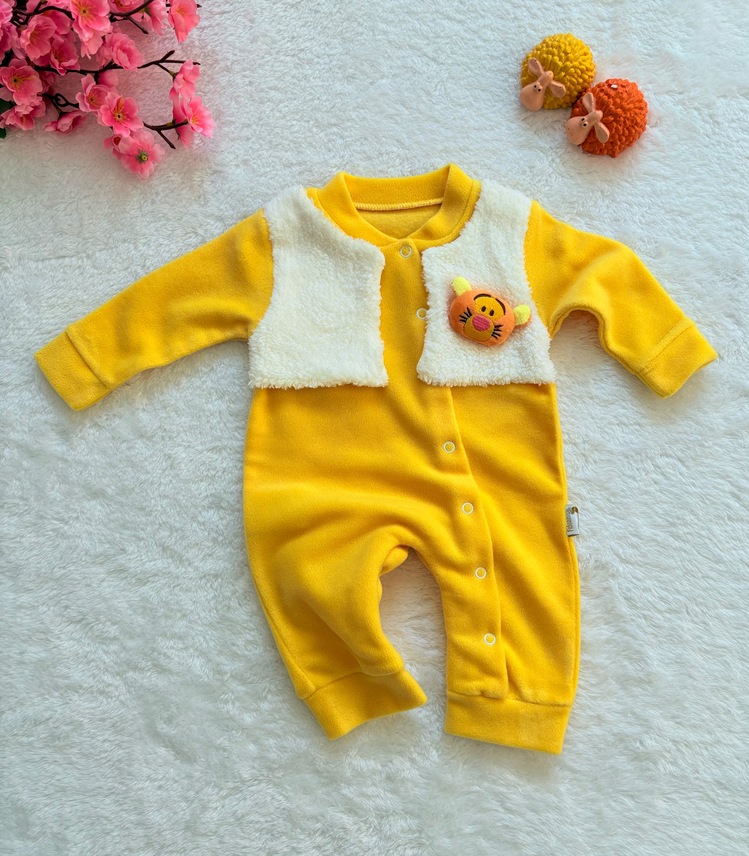 Welsoft boleralı kadife kız bebek tulumu