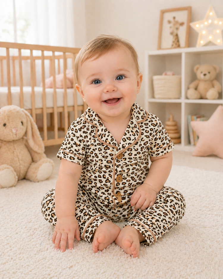 Leopar desenli alt üst bebek pijama takımı