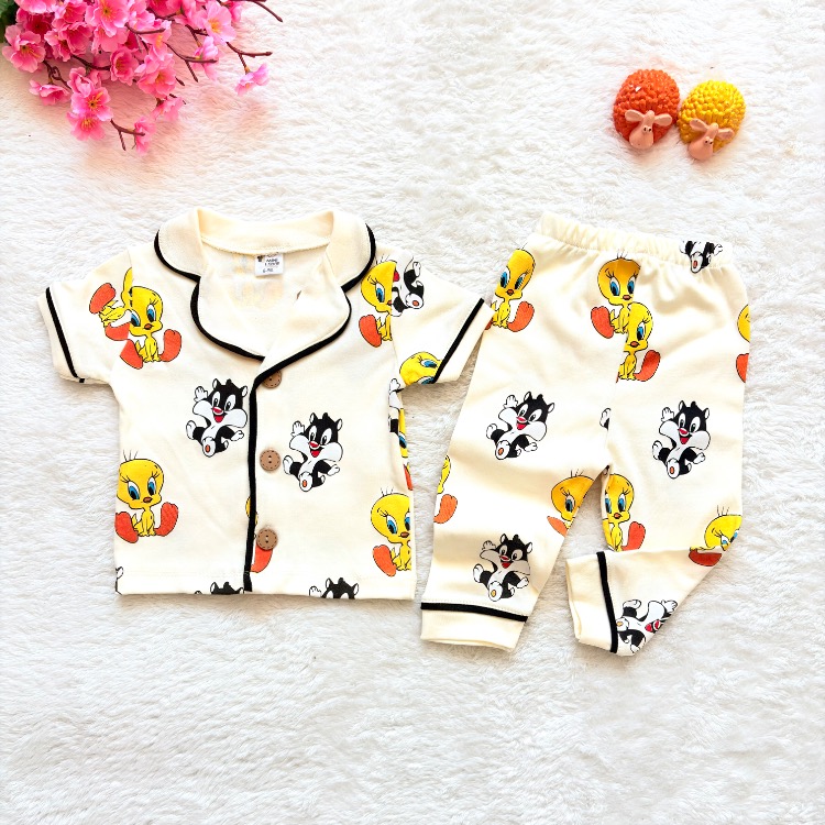 %100 organik twetty desenli 2li bebek pijama takımı 