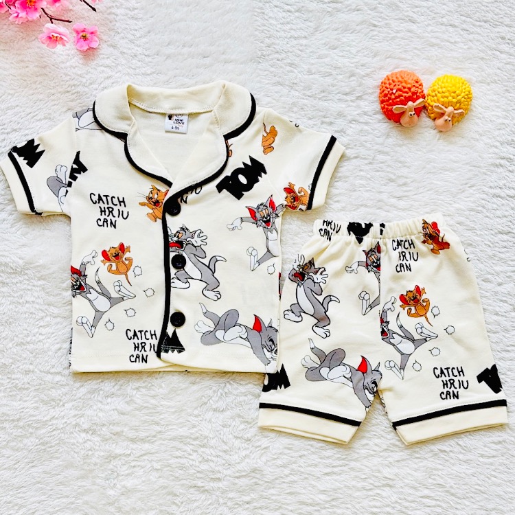 Tom ve Jerry baskılı alt üst bebek pijama takımı