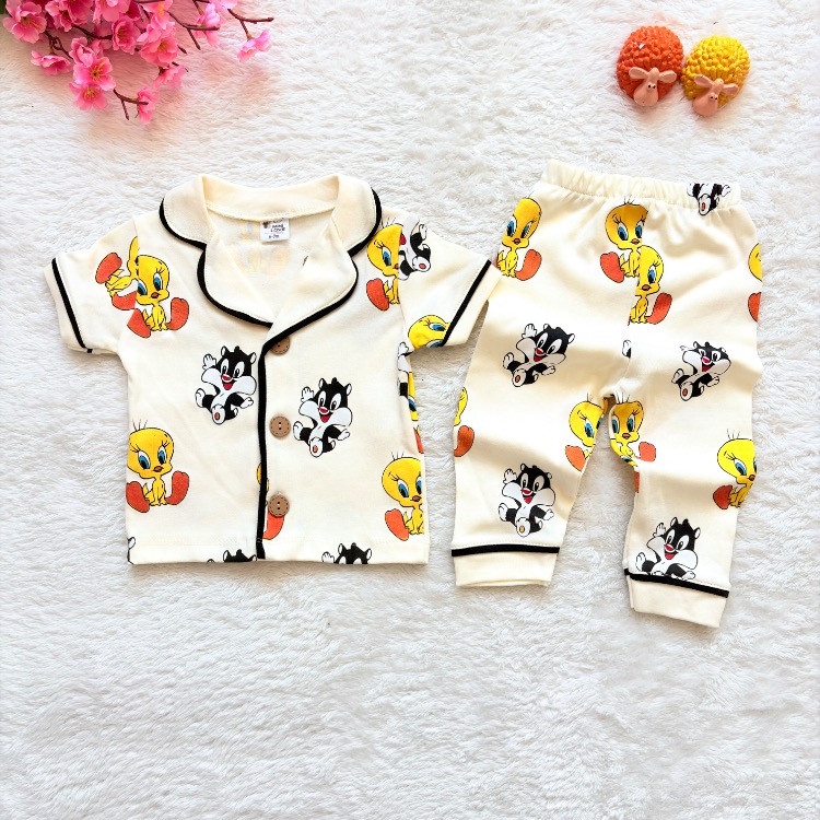 %100 organik twetty desenli 2li bebek pijama takımı 