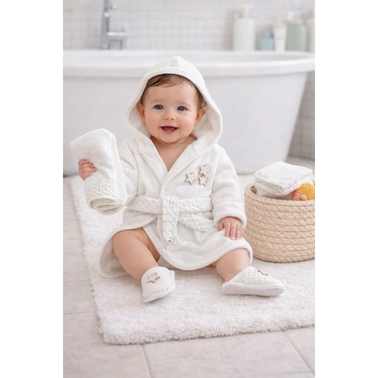 Kuzucuk desenli bebek bornoz set-0-1 yaş -%100 pamuklu