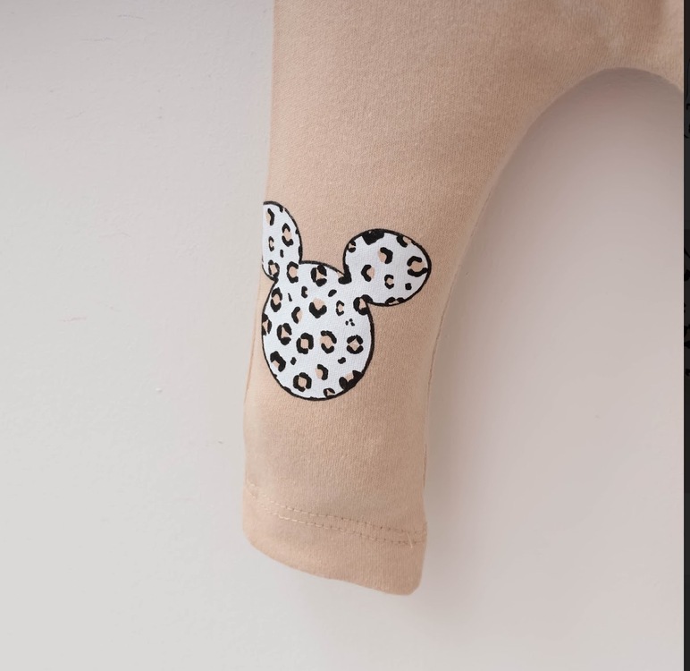 Mickey mouse baskılı leopar kız bebek takımı