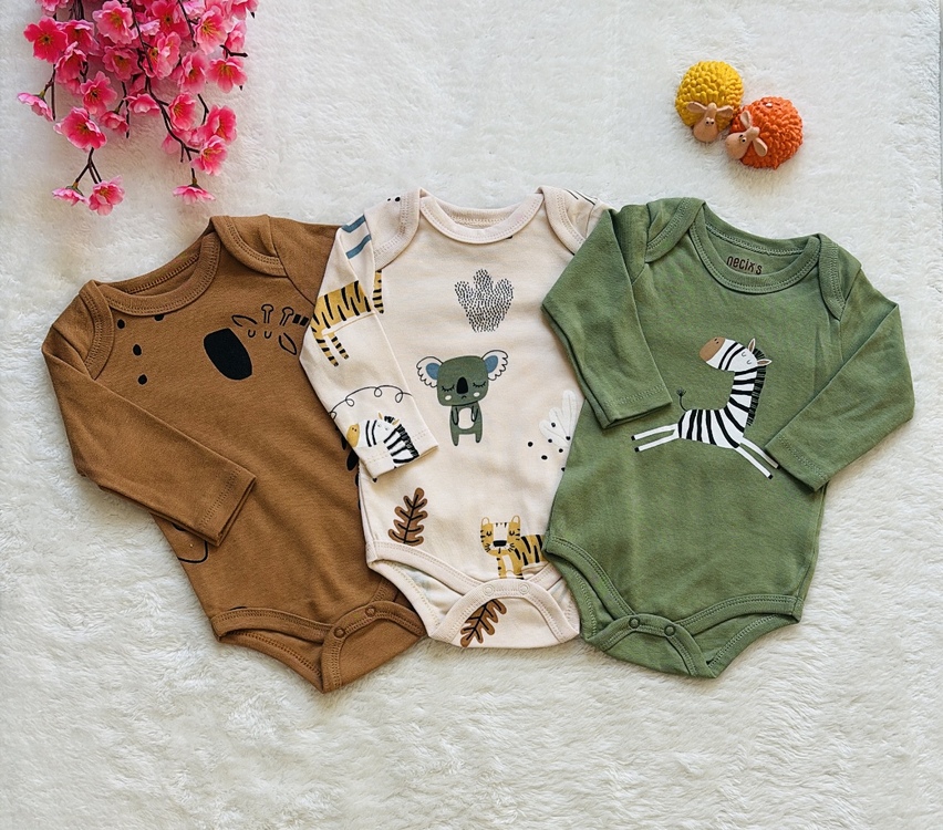 3lü Safari desenli bebek body zıbın