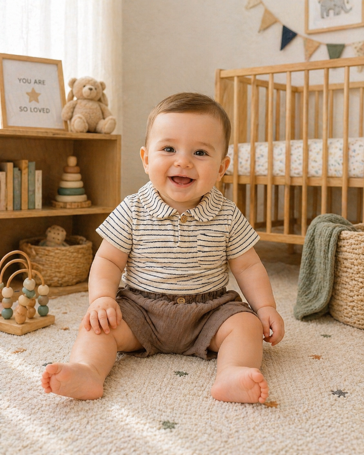 Şortlu müslin 2li erkek bebek takımı-%100 Pamuklu