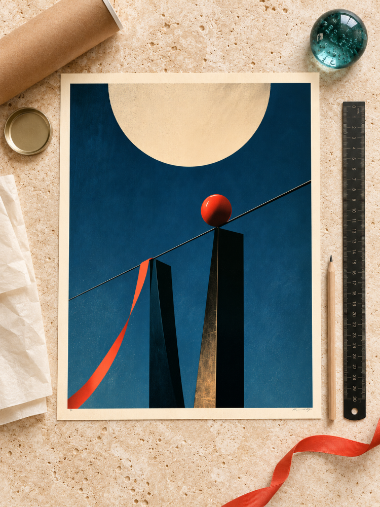 HIGH WIRE – Sürreal Sirk ve Geometrik Poster