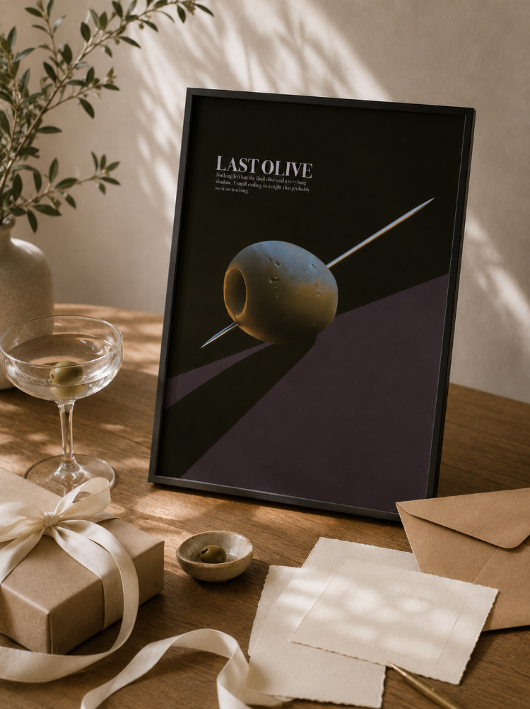LAST OLIVE – Retro Zeytin ve Kokteyl Posteri