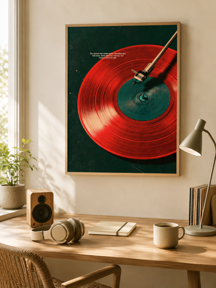 NEEDLE DROP – Kırmızı Plaklı Retro Müzik Posteri