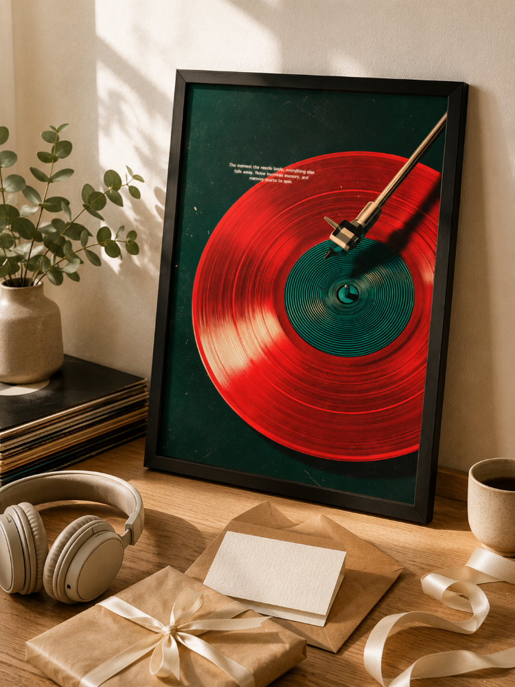 NEEDLE DROP – Kırmızı Plaklı Retro Müzik Posteri
