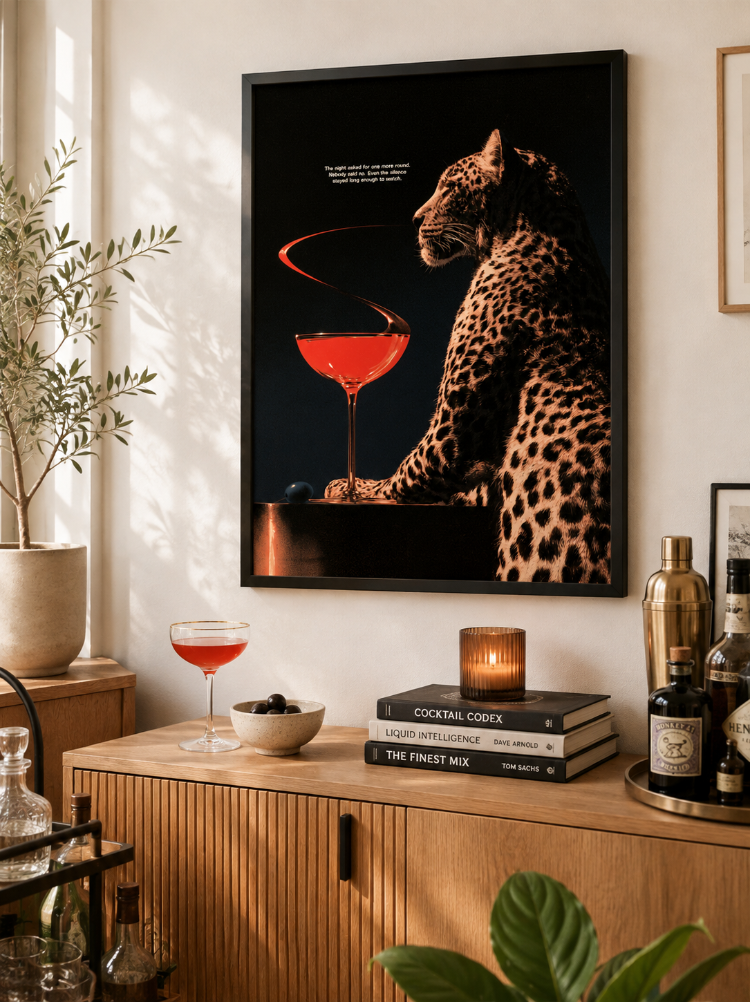 ONE MORE ROUND – Leoparlı Retro Kokteyl Posteri