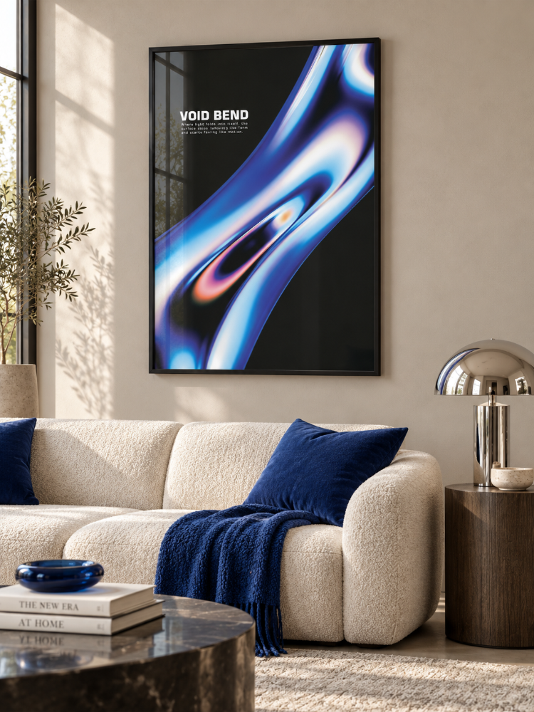 VOID BEND – Mavi Krom Görünümlü Soyut Poster