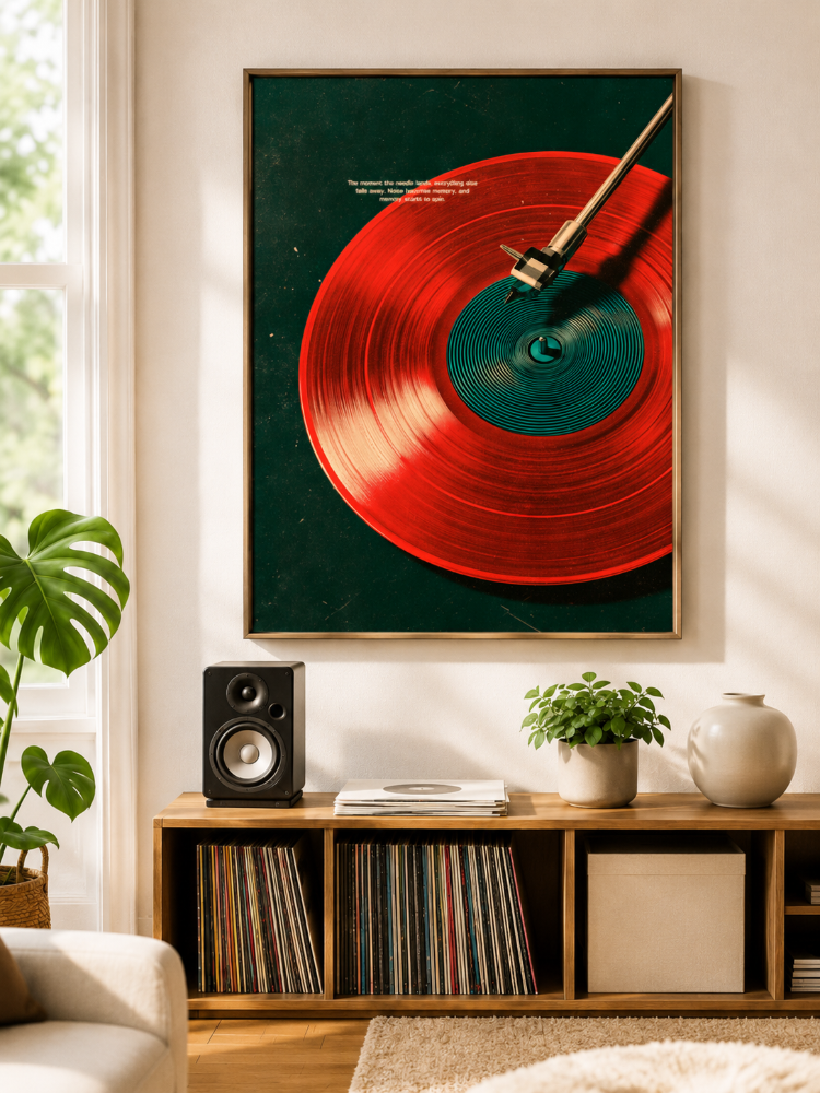 NEEDLE DROP – Kırmızı Plaklı Retro Müzik Posteri