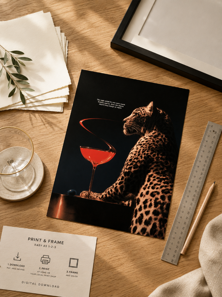 ONE MORE ROUND – Leoparlı Retro Kokteyl Posteri