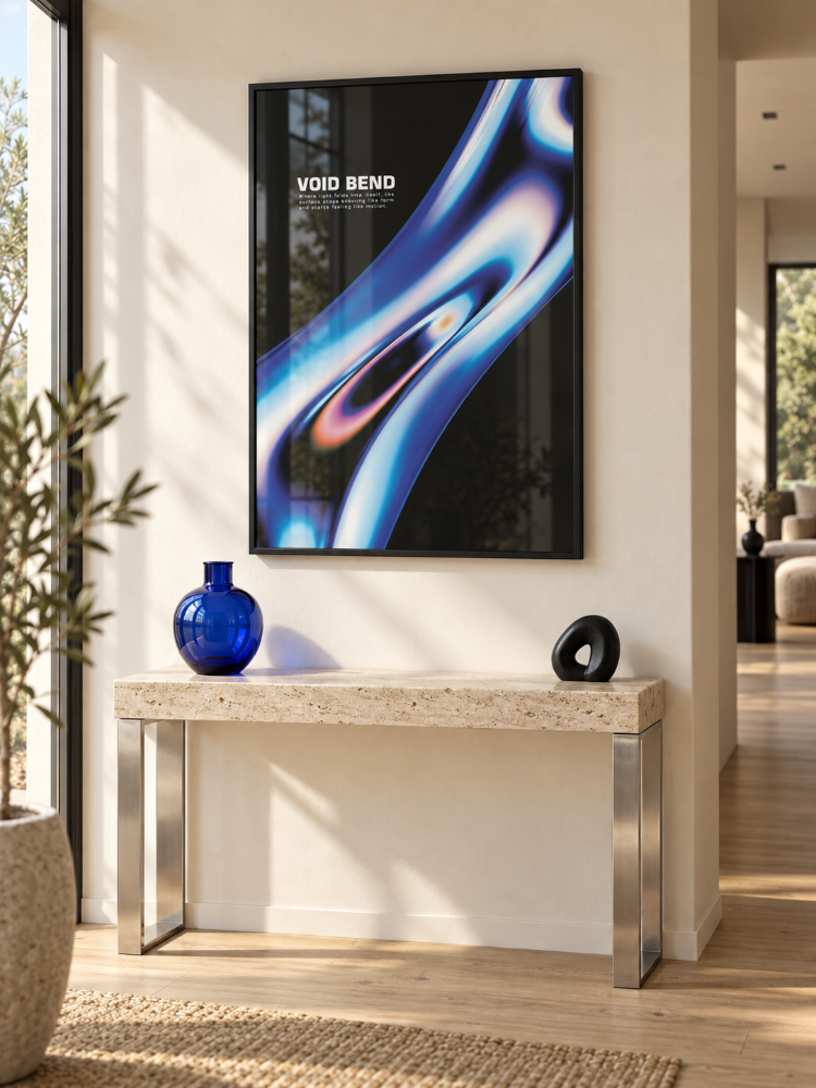 VOID BEND – Mavi Krom Görünümlü Soyut Poster