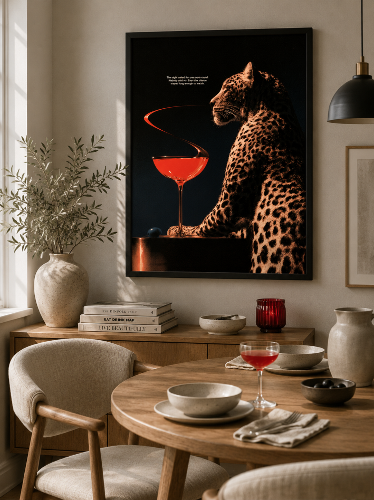 ONE MORE ROUND – Leoparlı Retro Kokteyl Posteri