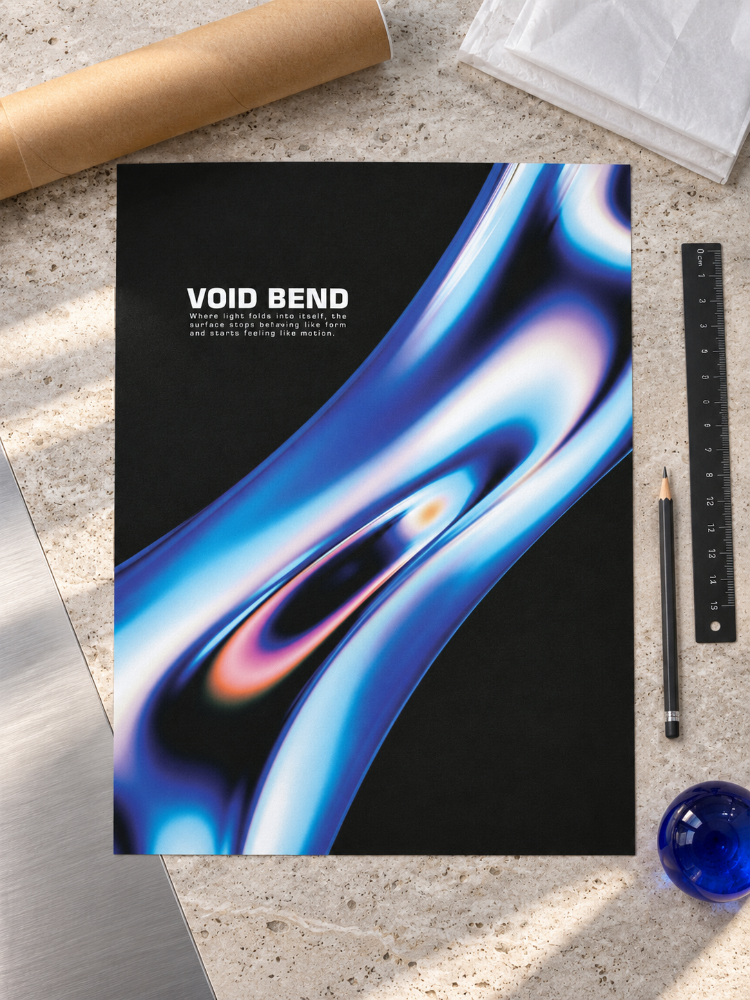 VOID BEND – Mavi Krom Görünümlü Soyut Poster