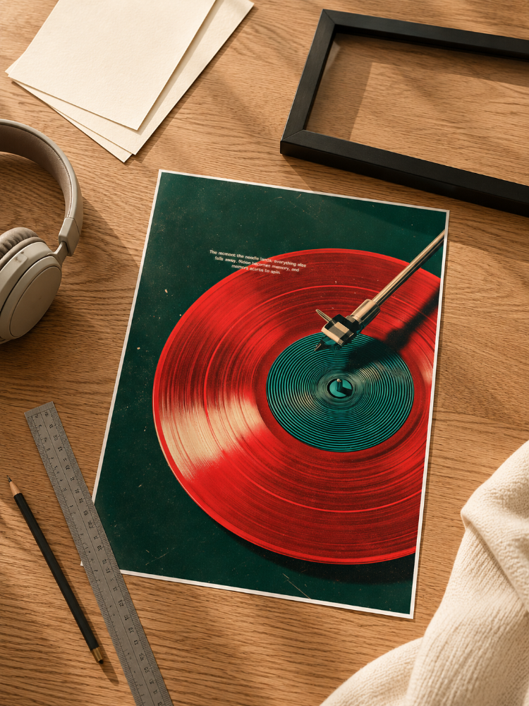 NEEDLE DROP – Kırmızı Plaklı Retro Müzik Posteri