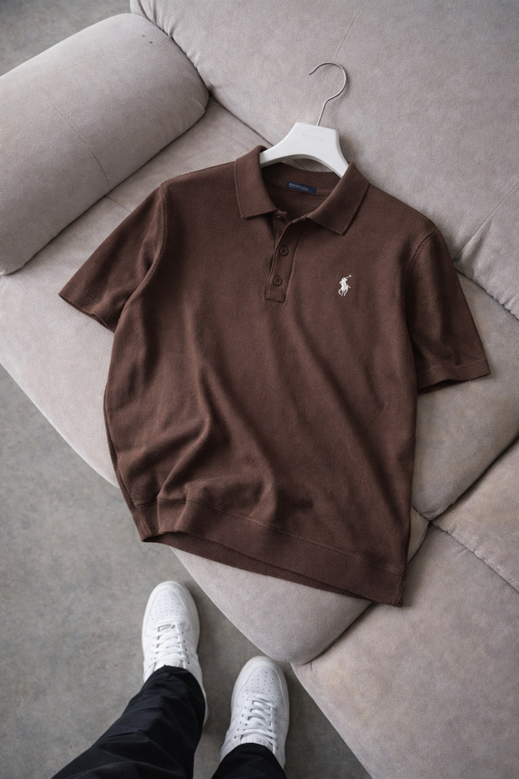 Polo Ralphlauren-Düz-Kahve-Triko Döküm-Yakalı