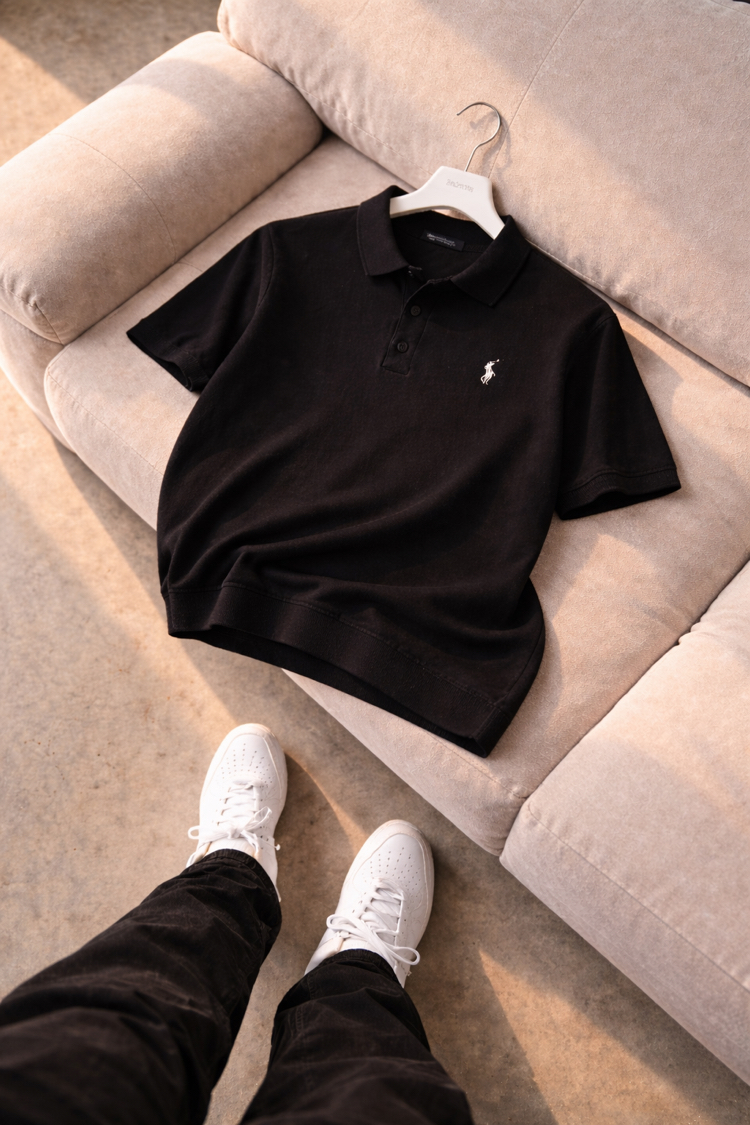 Polo Ralphlauren-Düz-Siyah-Triko Döküm-Yakalı