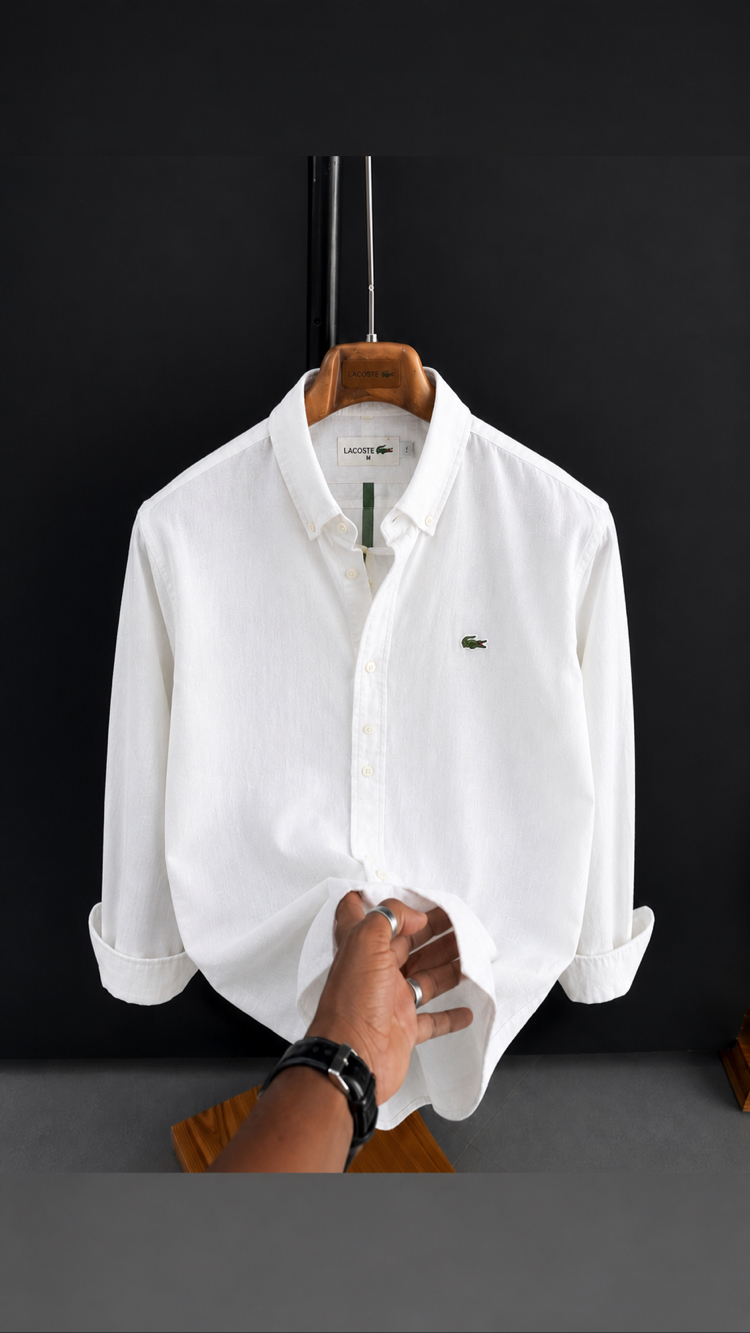 Lacoste-Beyaz-Ham Keten Gömlek-Yazlık