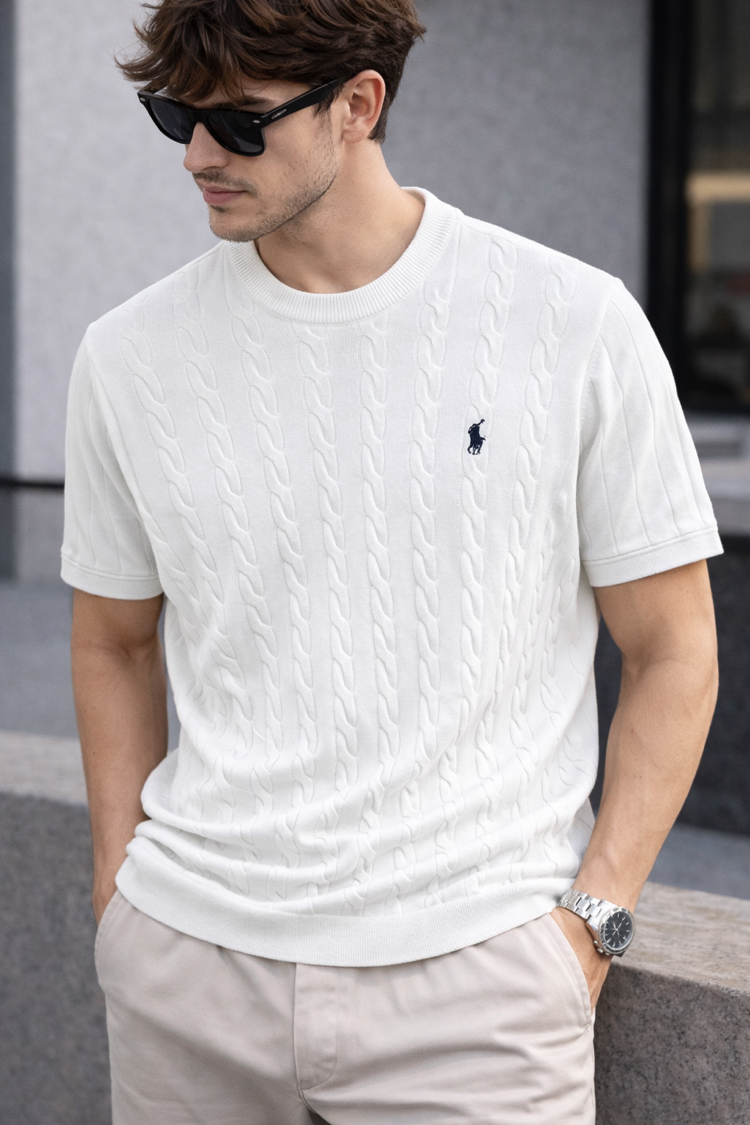 Polo Ralphlauren-Beyaz-Örgü-Bisiklet Yaka-Triko Döküm- 