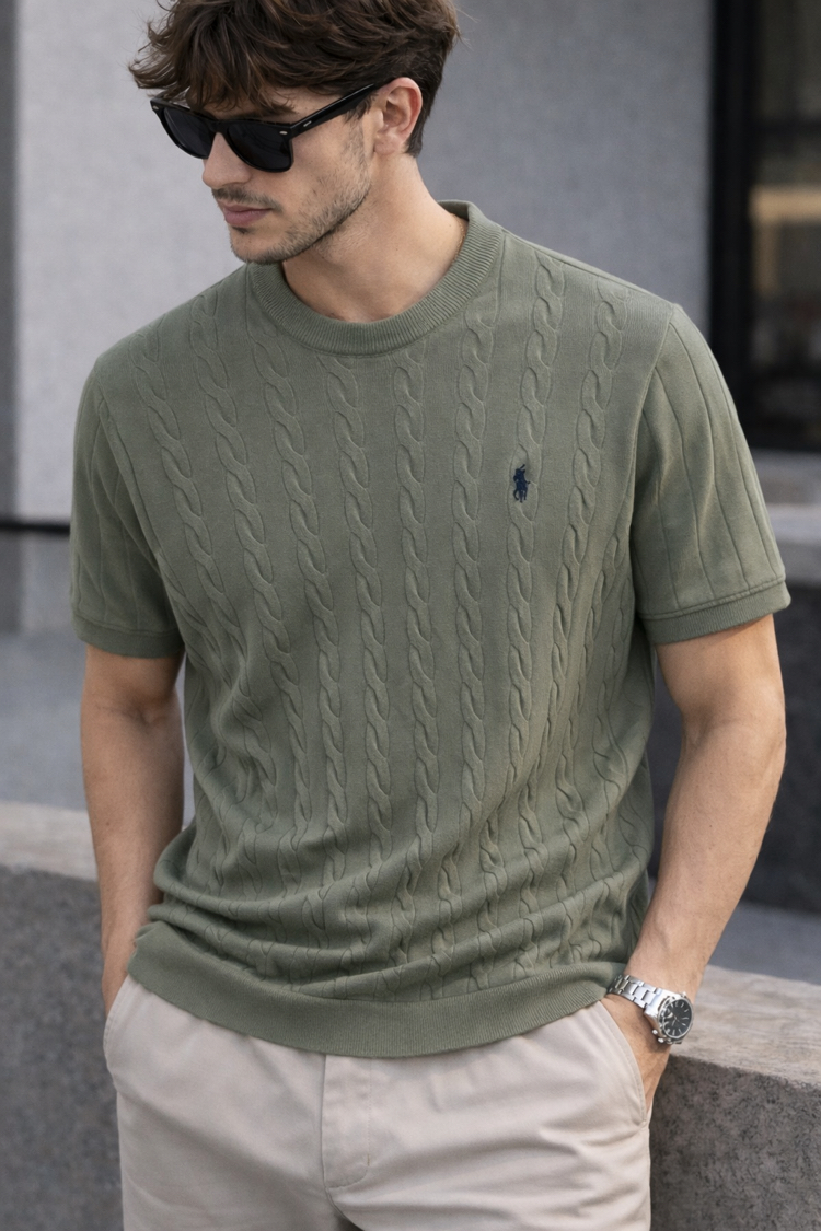 Polo Ralphlauren-Haki Yeşil-Örgü-Bisiklet Yaka-Triko Döküm-