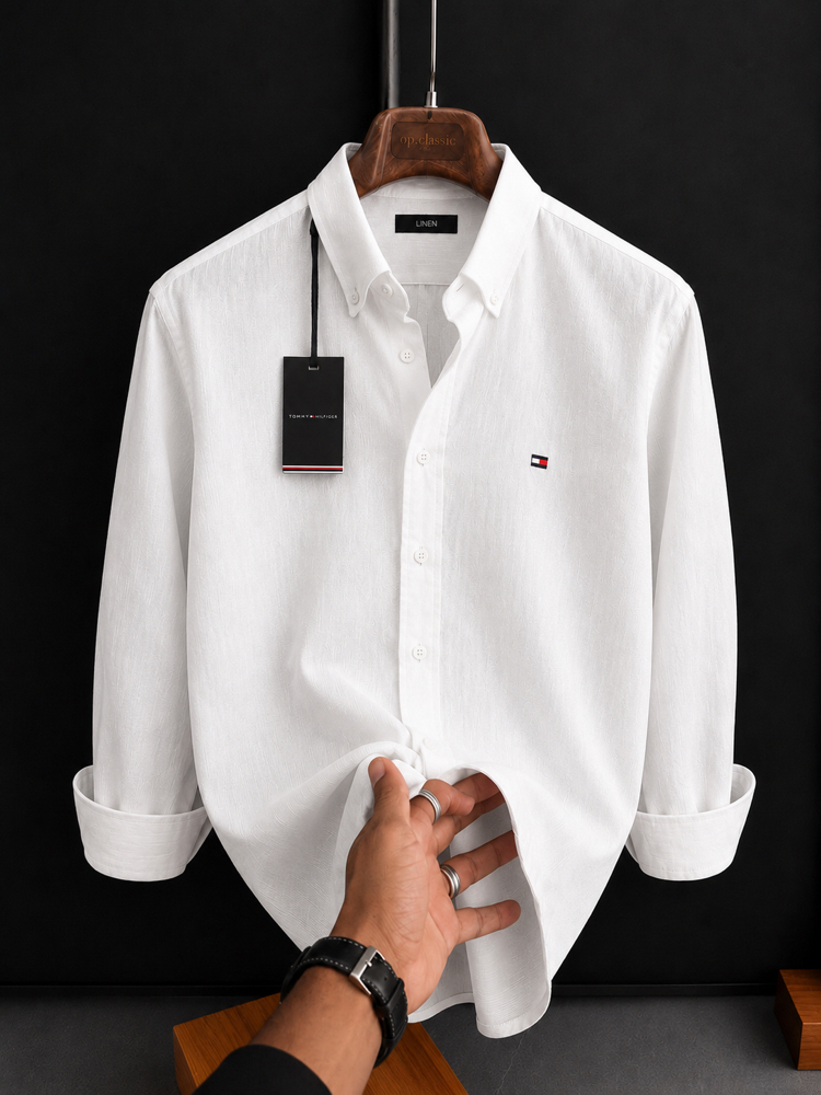 Tommy Hilfiger-Beyaz-Keten Gömlek-Yazlık