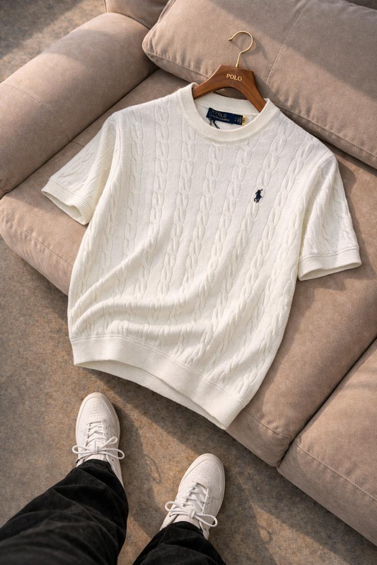 Polo Ralphlauren-Beyaz-Örgü-Bisiklet Yaka-Triko Döküm- 