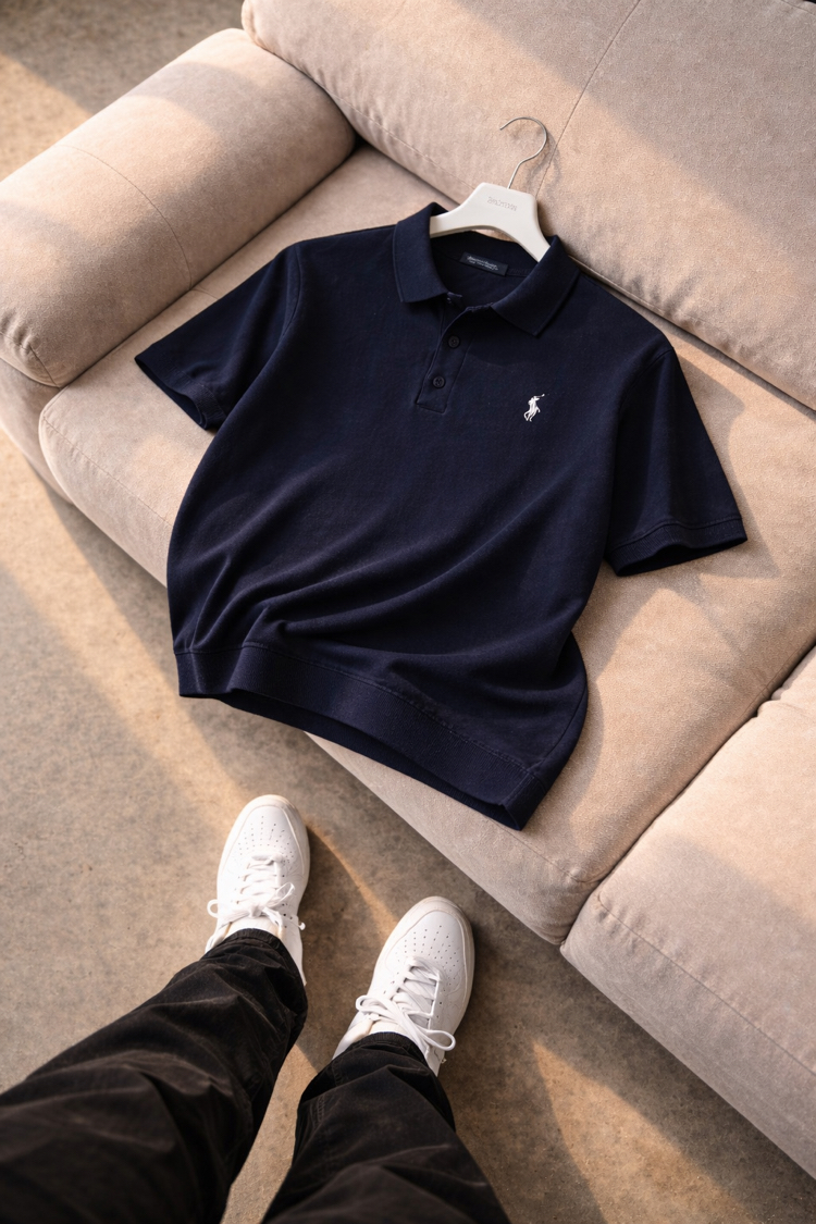Polo Ralphlauren-Düz-Lacivert-Triko Döküm-Yakalı