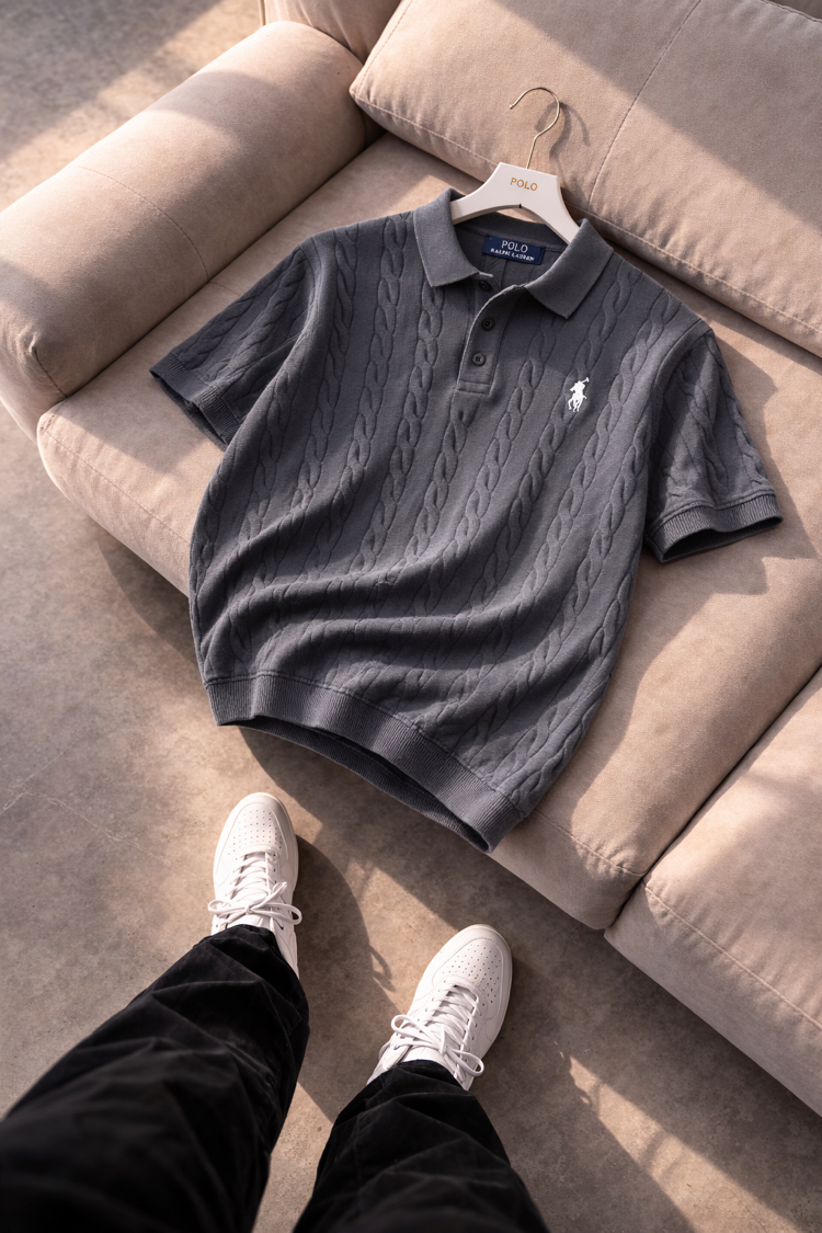 Polo Ralphlauren-Gri-Örgü-Triko Döküm-Yakalı