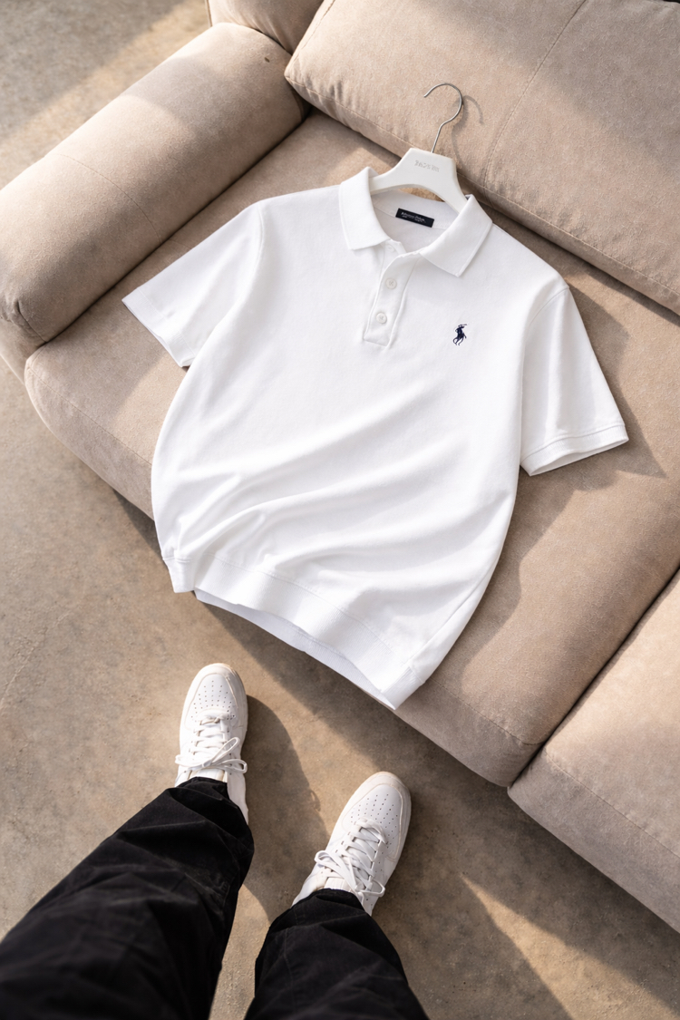 Polo Ralphlauren-Düz-Beyaz-Triko Döküm-Yakalı