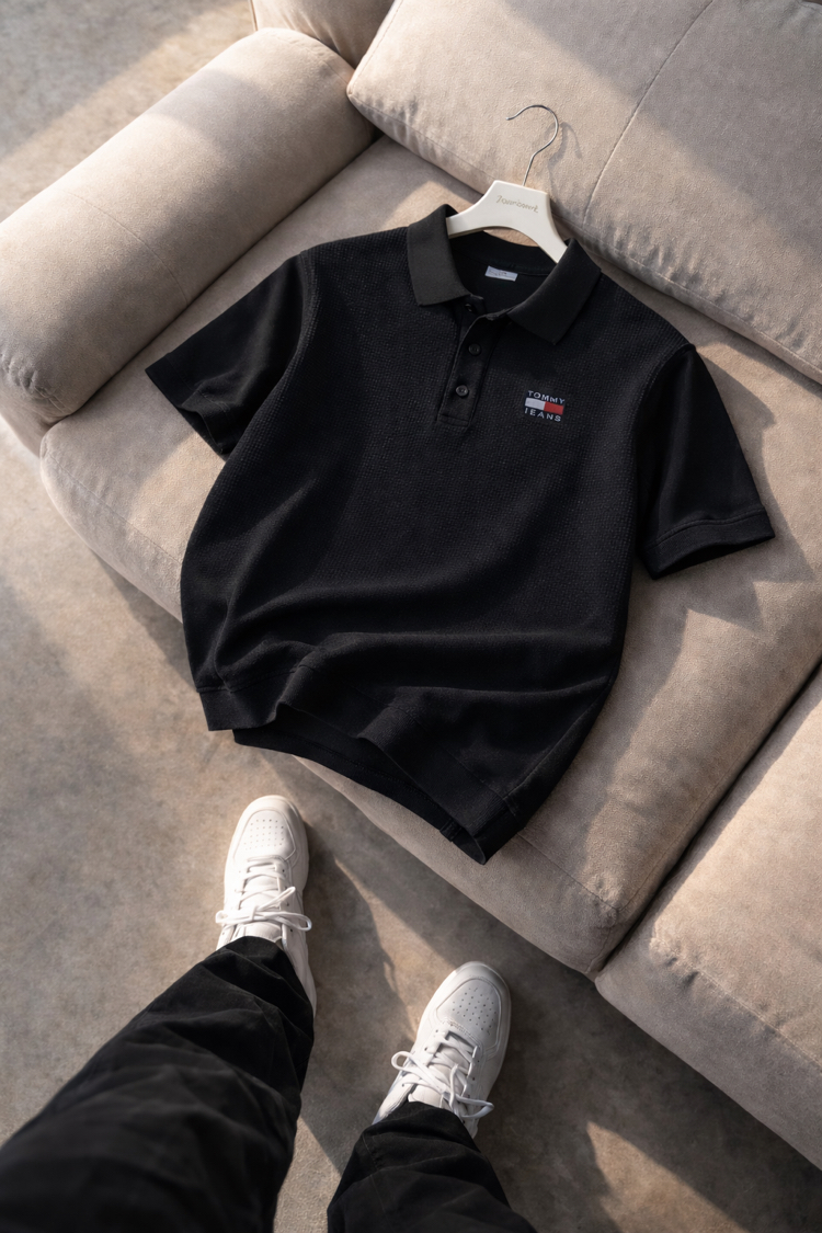 Tommy Hilfiger-Siyah-Triko Döküm-Yakalı