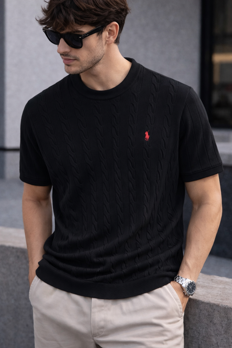 Polo Ralphlauren-Siyah-Örgü-Bisiklet Yaka-Triko Döküm-