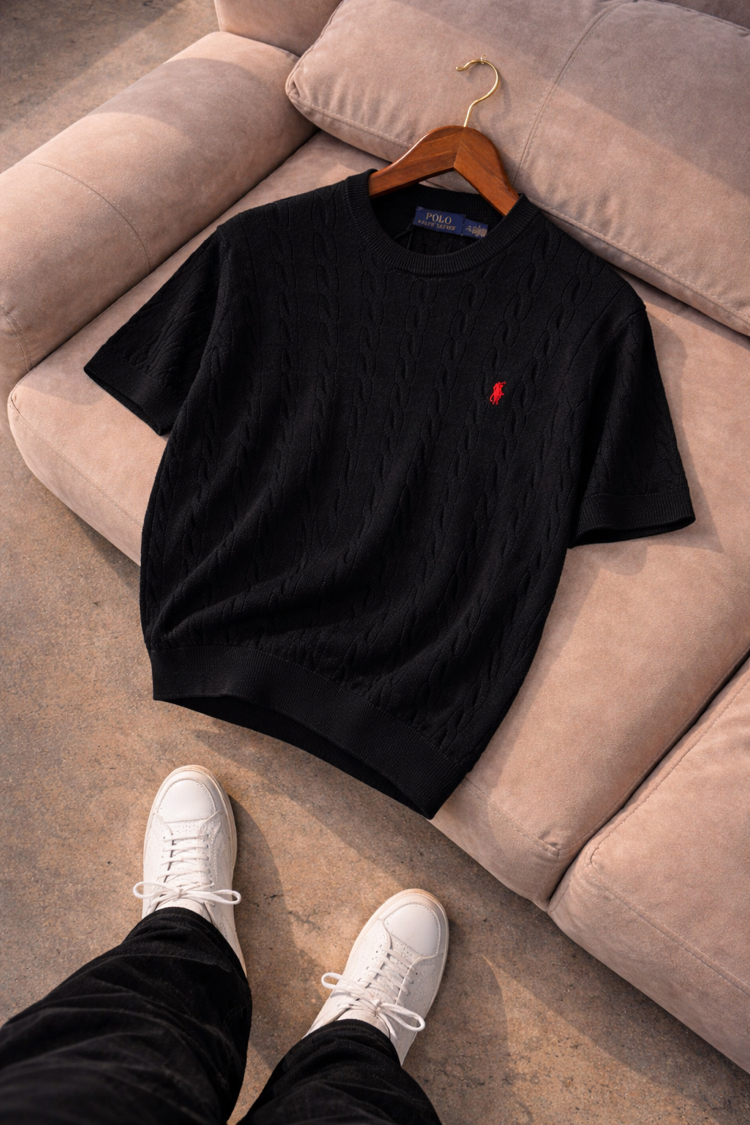 Polo Ralphlauren-Siyah-Örgü-Bisiklet Yaka-Triko Döküm-