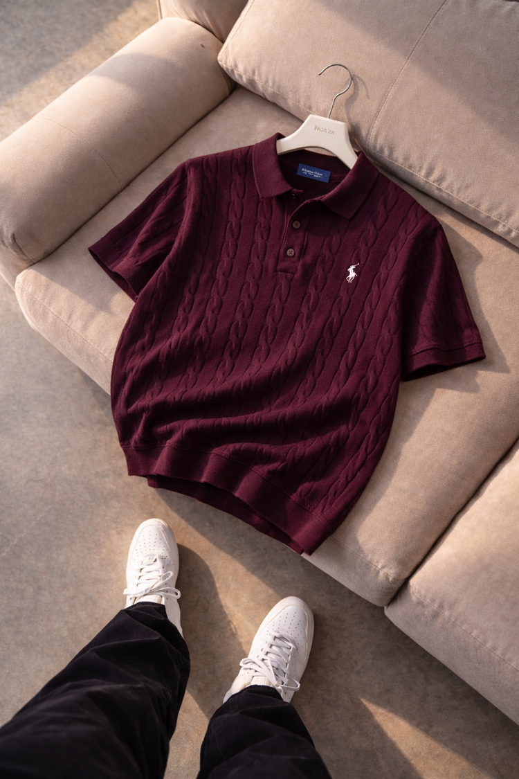 Polo Ralphlauren-Bordo(Mürdüm)-Örgü-Triko Döküm-Yakalı