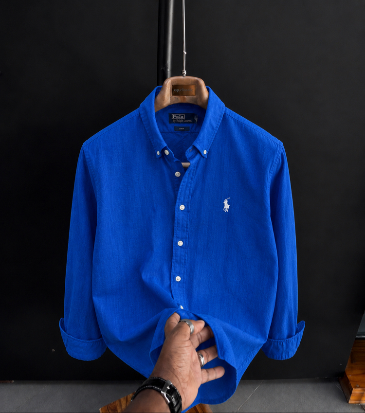 Polo Ralphlauren-Koyu Saks Mavi-Keten Kumaş Gömlek-Yazlık