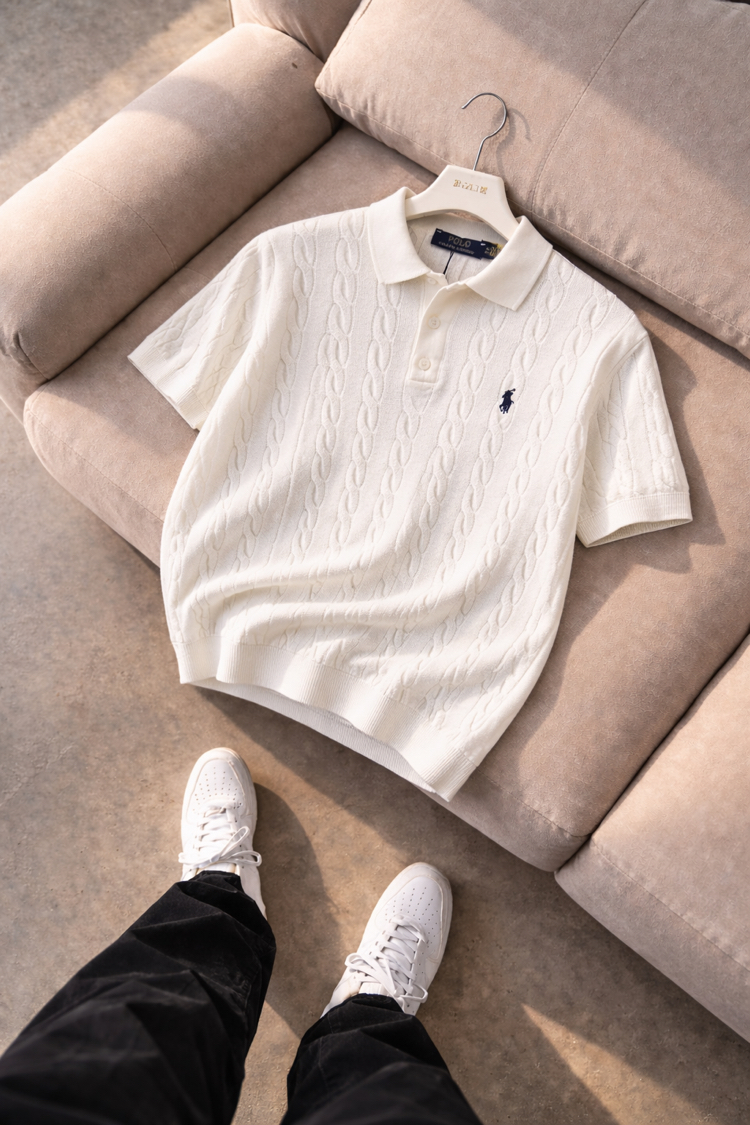 Polo Ralphlauren-Ekru Beyaz-Örgü-Triko Döküm-Yakalı