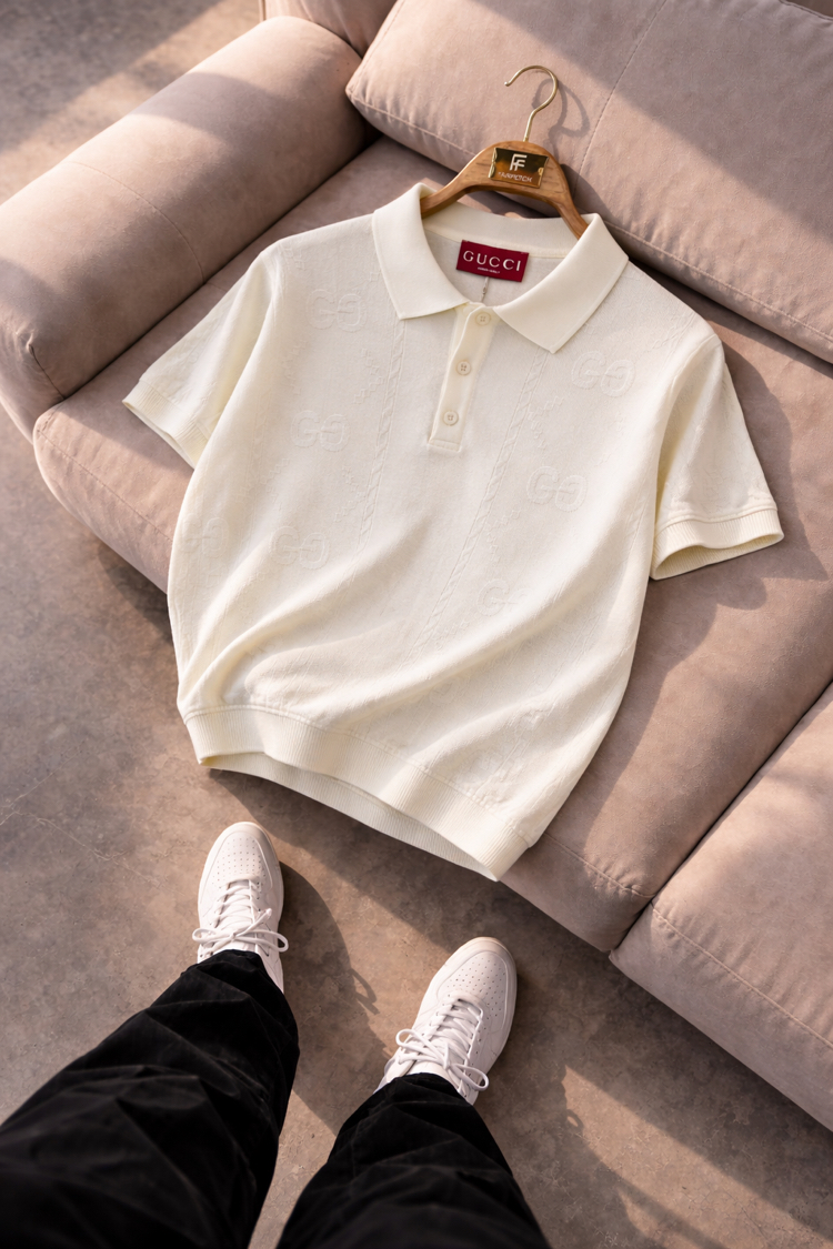Gucci-Beyaz-%100 Pamuk Özel Seri Triko Döküm-Yakalı
