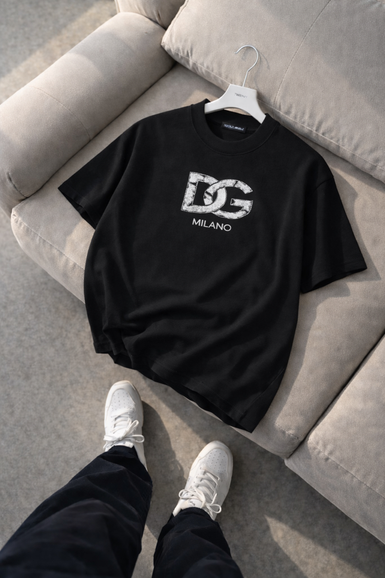 Dolce&Gabbana-Siyah-Penye Kumaş-Nakışlı-Oversize