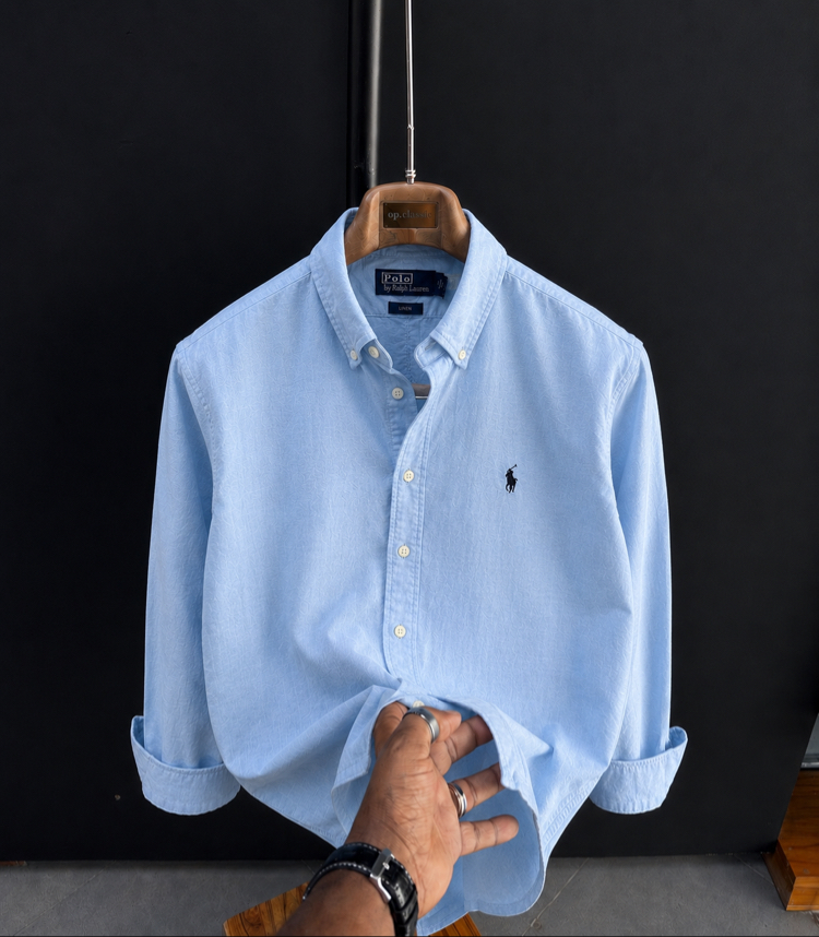 Polo Ralphlauren-Bebe Mavisi-Keten Kumaş Gömlek-Yazlık