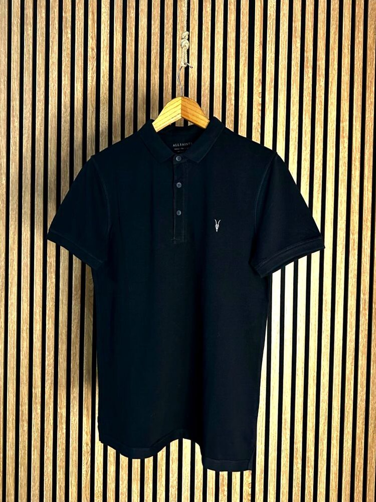 Allsaints Polo Yaka Dar Kalıp  Siyah Tshirt