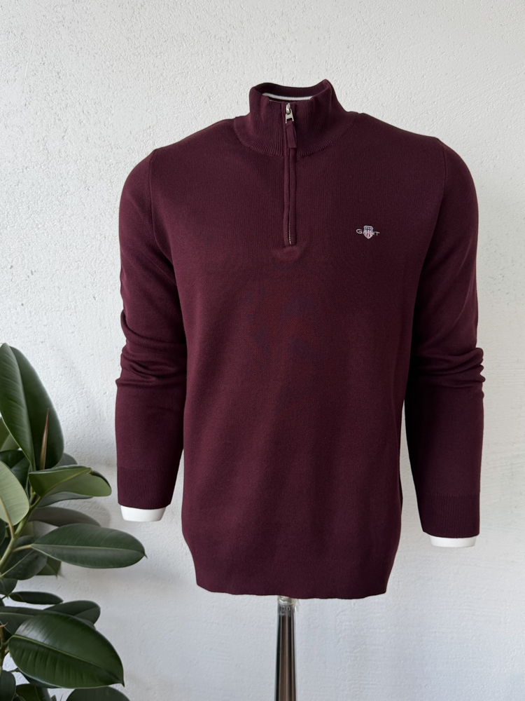 G4nt Yarım Fermuar Yaka Bordo Sweat DAR KALIP