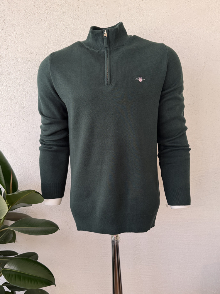 G4nt Yarım Fermuar Yaka Yeşil Sweat DAR KALIP