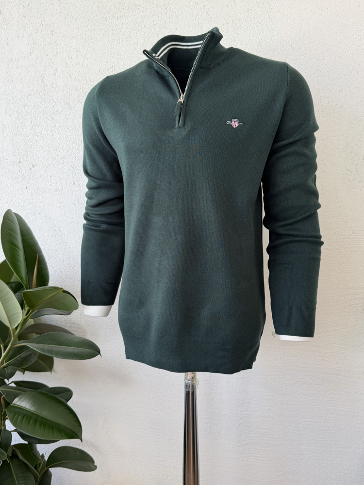 G4nt Yarım Fermuar Yaka Yeşil Sweat DAR KALIP