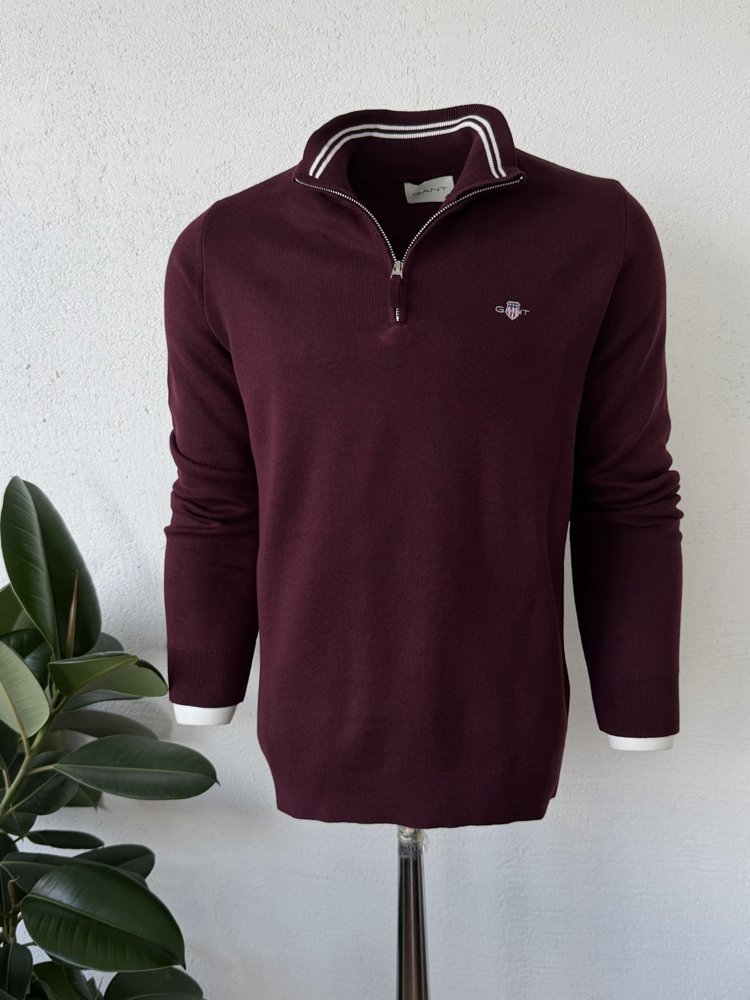 G4nt Yarım Fermuar Yaka Bordo Sweat DAR KALIP