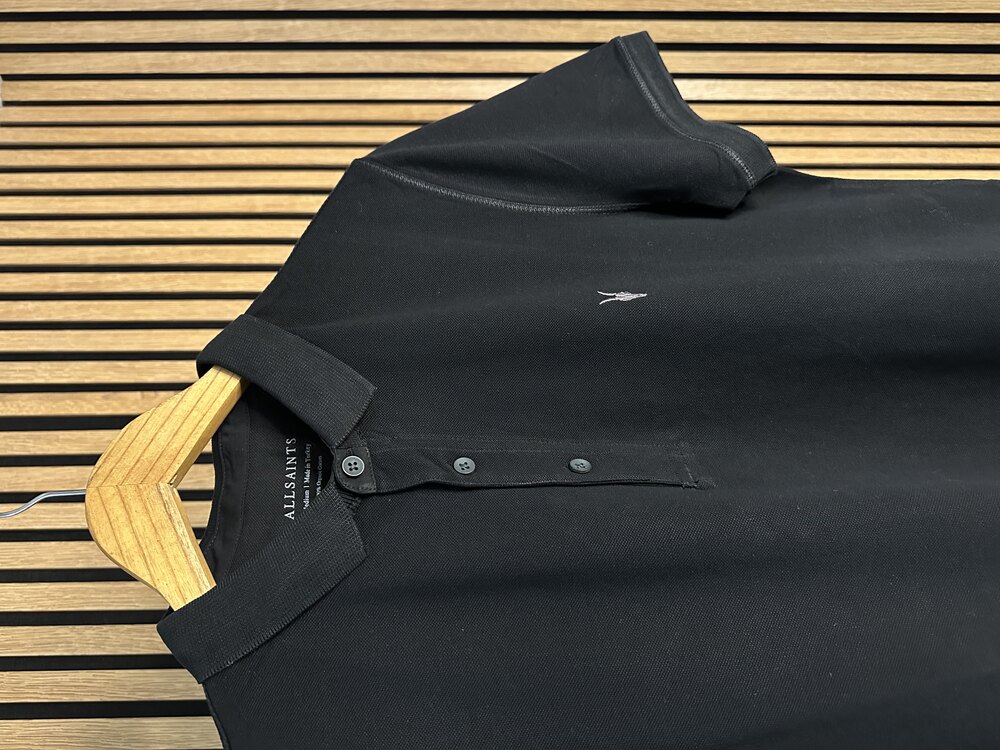 Allsaints Polo Yaka Dar Kalıp  Siyah Tshirt