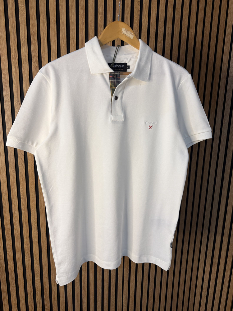 Barbour Polo Yaka Tişört Beyaz Tam Kalıp !