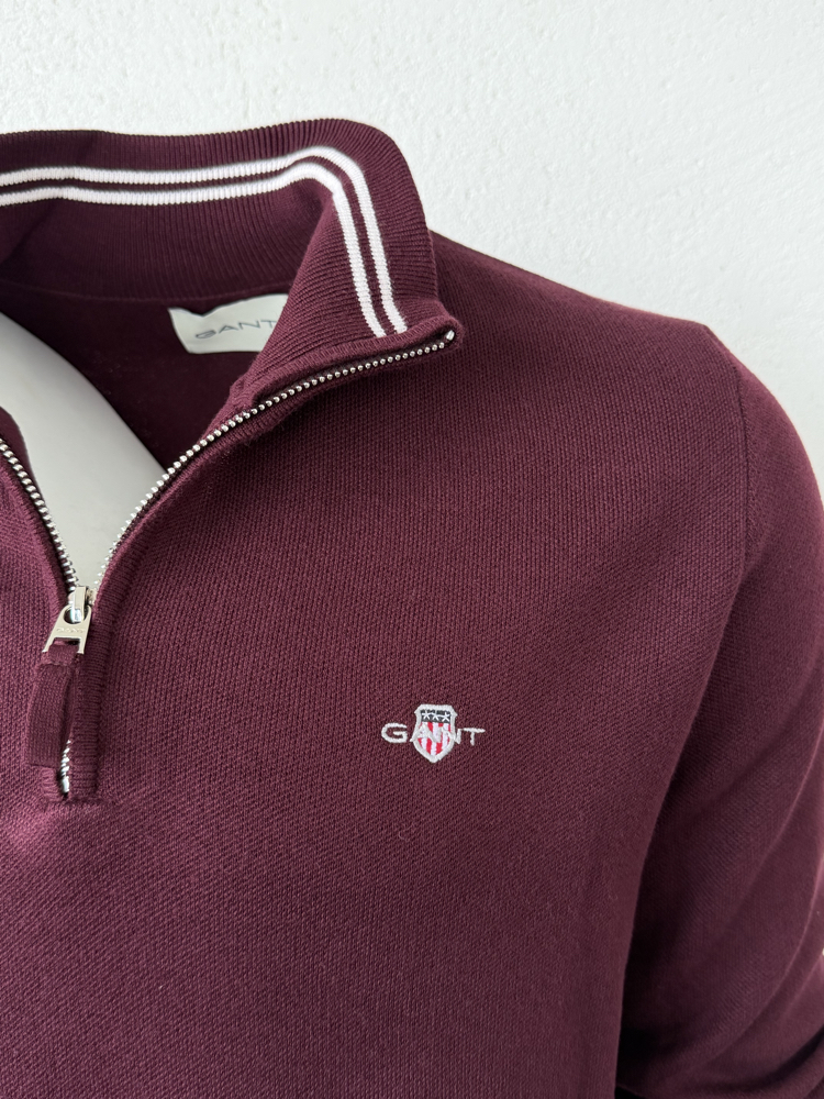 G4nt Yarım Fermuar Yaka Bordo Sweat DAR KALIP